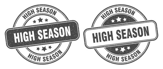 high season stamp. high season label. round grunge sign