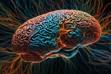 human brain model, Dive into the depths of human complexity with an AI-generated image of the brain, crafted with cutting-edge technology