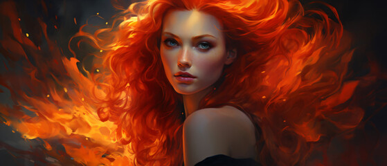 A vibrant portrait of a woman with fiery red hair ..