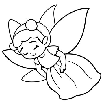 Cute fairy  in  dress  is  sleeping  coloring  book  page