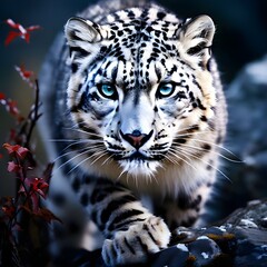 Fototapeta premium Elusive Majesty: Snow Leopard in Natural Habitat