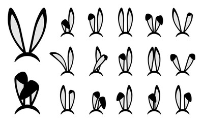 Fototapeta premium Bunny ears icons set. Easter bunny ear black mask collection. Isolated. Vector. Illustration