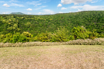 View of the green volcanic crater