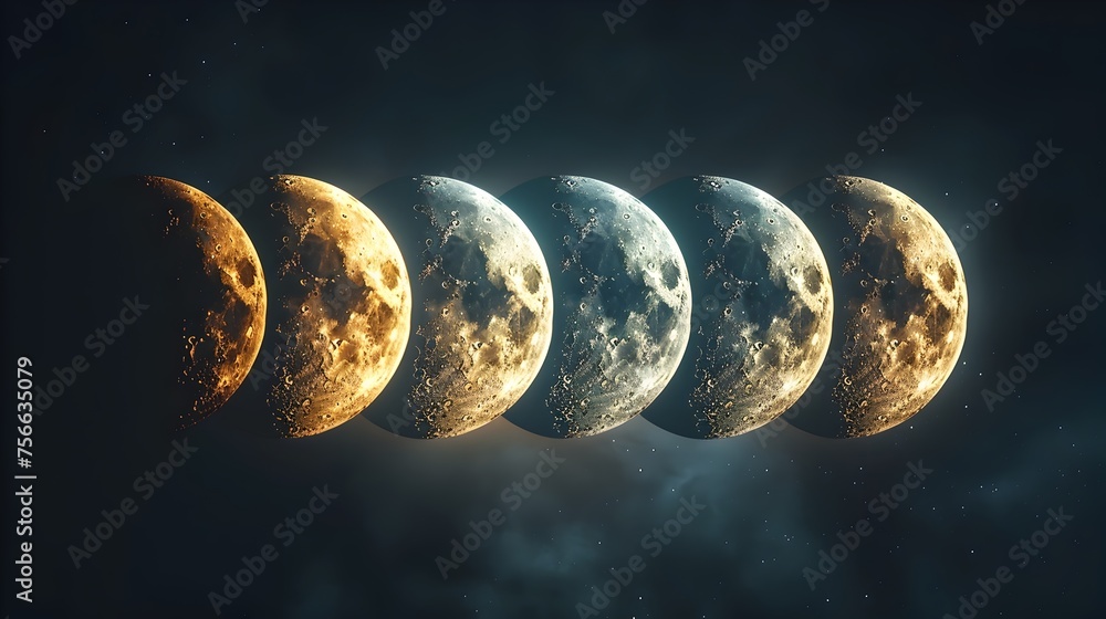 Poster a series of images of the moon in different stages of its cycle
