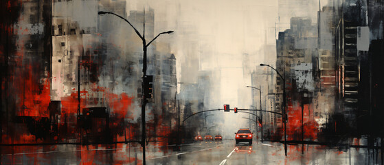 Abstract city street view  grungy painting ..