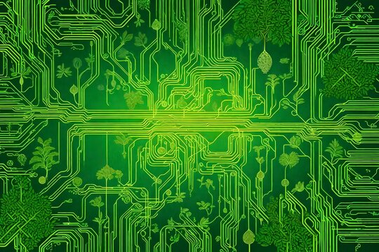 circuit board background, Embark on a journey of technological evolution with an AI-generated image of a modern green plant growing on a computer circuit board