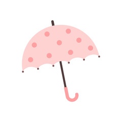 Pink dot pattern umbrella isolated on white background.