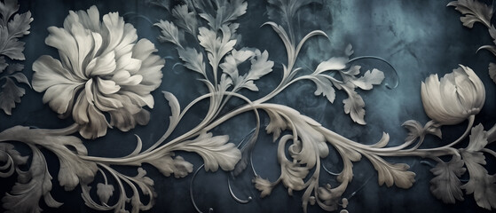 Antique wallpaper design inspired by the French royal court of the 1700's. Weathered and faded inspiration from an old French chateaus. intricate resource background and wallpaper. - obrazy, fototapety, plakaty