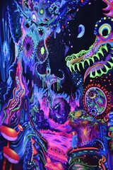 Neon Mystics: Deep Purple Psychedelic Vision of Interdimensional Beings - 90's Inspired Abstract Background