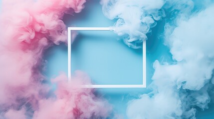 Abstract smoke blue and pink with white frame border, Fluid creative concept with copy space, Minimal natural luxury, Color ink in water, generative ai