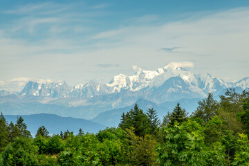 View of the Alps and the Mont-Blanc from the Col de la Faucille the Jura mountains, France - 756636896