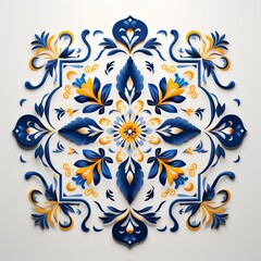 Minimalistic traditional Ukrainian geometric ornament. Blue and yellow fractal pattern. Seamless illustration for print, textile, tile, fabric, interior, design, decor