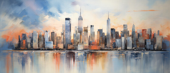 Abstract New York cityscape painting. Photo of a breat