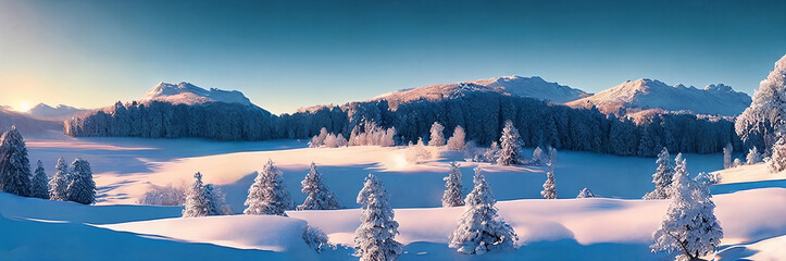 A serene winter landscape, picturesque panorama. Generative AI - 756637698