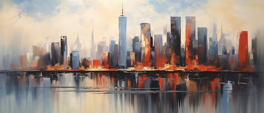 Abstract New York cityscape painting. Photo of a breat