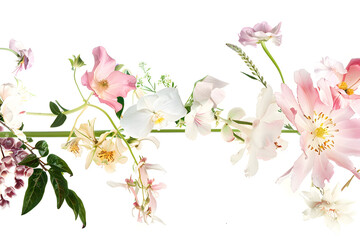 Obraz premium An artistic arrangement of pink and white flowers, showcasing the beauty of nature through creative arts. The delicate petals and branches bring a touch of elegance to any space