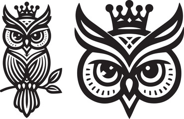 owl in minimalist logo style, thick black line, black vector graphic