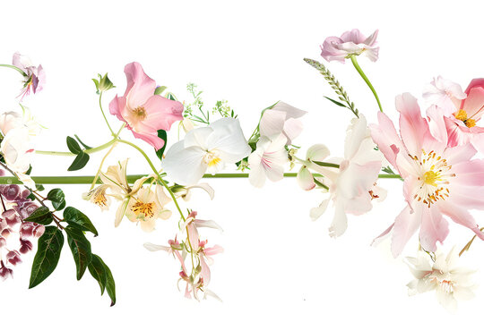 An artistic arrangement of pink and white flowers, showcasing the beauty of nature through creative arts. The delicate petals and branches bring a touch of elegance to any space