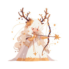 zodiac sign Sagittarius with golden stars illustration on white background