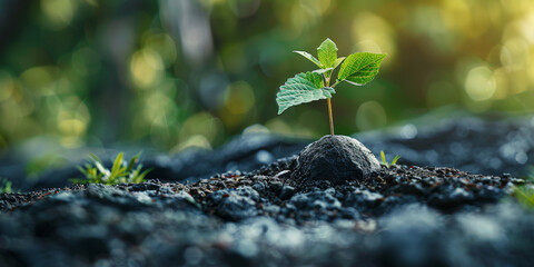 A delicate seedling sprouts from fertile soil, a powerful representation of life's resilience and the promise of growth. - obrazy, fototapety, plakaty