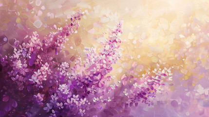 Lilac flowers on sunny day light bokeh background