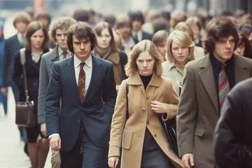 Gordijnen Crowd of people walking on a city street © blvdone
