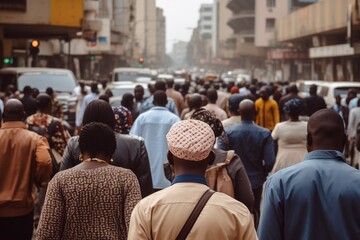 Crowd of people walking on a city street in Africa