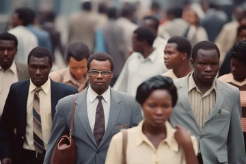 Poster Crowd of people walking on a city street in Africa © blvdone