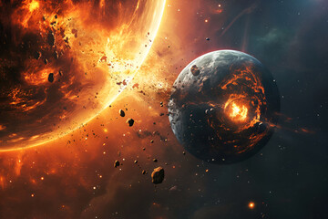 The collision of two planets in space fantasy style