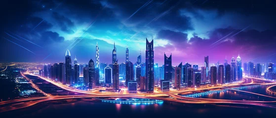 Foto auf Alu-Dibond Aerial top view Dubai night amazing skyline cityscape © khan