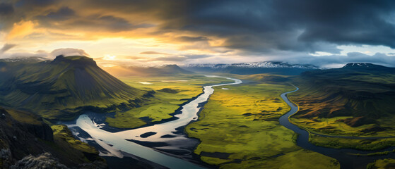 Aerial view of a beautiful highlands landscape with lo
