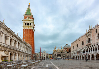 Fototapeta na wymiar Architecture of St. Mark's square with Campanile tower, basilica San Marco and Doge's palace, Venice, Italy