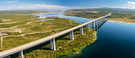 Aerial view of Peljeski bridge a suspended railroad an