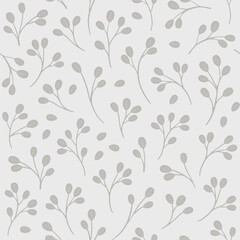 messy delicate pastel gray green botanical elements spring season holiday vector seamless pattern on light background - 756642826