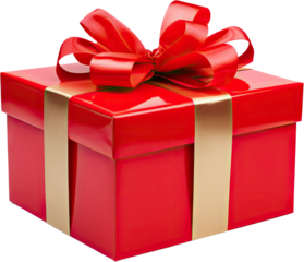 A gift box with a red ribbon on top