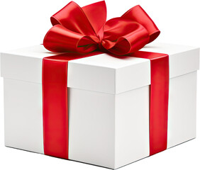 A gift box with a red ribbon on top