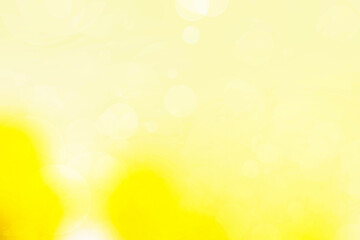 Abstract blurred fresh vivid spring summer light delicate pastel yellow white bokeh background texture with bright circular soft color lights. Beautiful backdrop illustration.