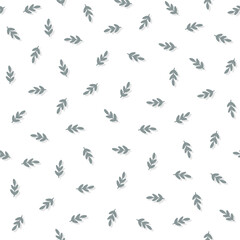pastel gray green tiny botanical elements spring season holiday vector seamless pattern on white background - 756643850