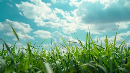Fototapeta premium close-up photo captures the vibrant lush green grass, set against a softly blurred background