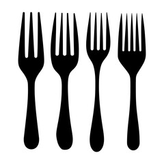 Fork black silhouette. Fork silverware utensil for eating vector icon on a white background 