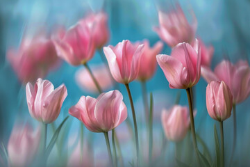 A serene close-up of delicate blush pink tulips