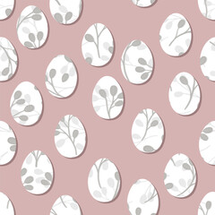 Easter eggs decorated with delicate botanical design spring season holiday vector seamless pattern on pastel pink background - 756644841