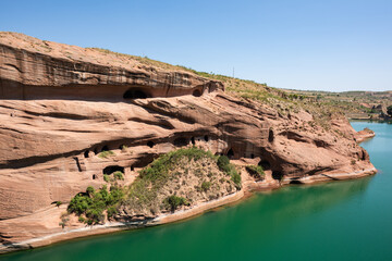 Green reservoir in Wave Valley, Jingbian, Shaanxi, China