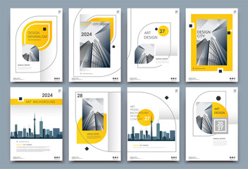 Abstract a4 brochure cover design. Ad text frame. Urban city view font. Title sheet model. Modern vector front page. Brand logo. Banner texture. Black, white rhombus, Yellow line icon. Flyer fiber