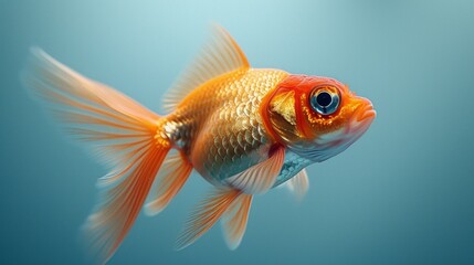Fototapeta premium Goldfish on a blue background. Watercolor painting of a goldfish. Copy space for text