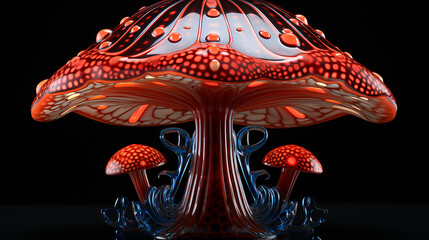 An Amanita muscaria mushroom on a black background, generative ai