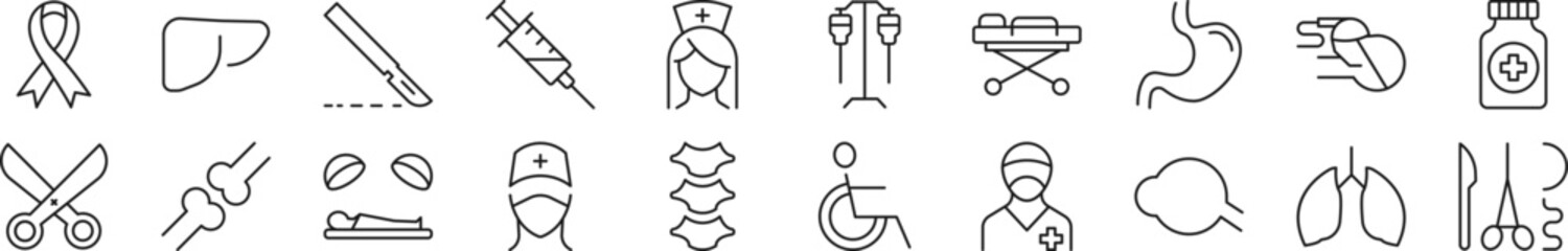 Surgeon Line Icons collection. Editable stroke. Simple linear illustration for web sites, newspapers, articles book
