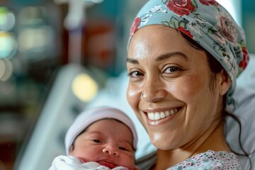 Smiling Latina mother and baby - obrazy, fototapety, plakaty