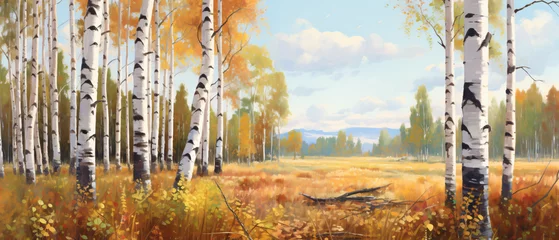 Foto op Canvas Autumn landscape with birch grove panoramic view.  © khan
