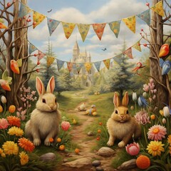 easter bunny and easter eggs